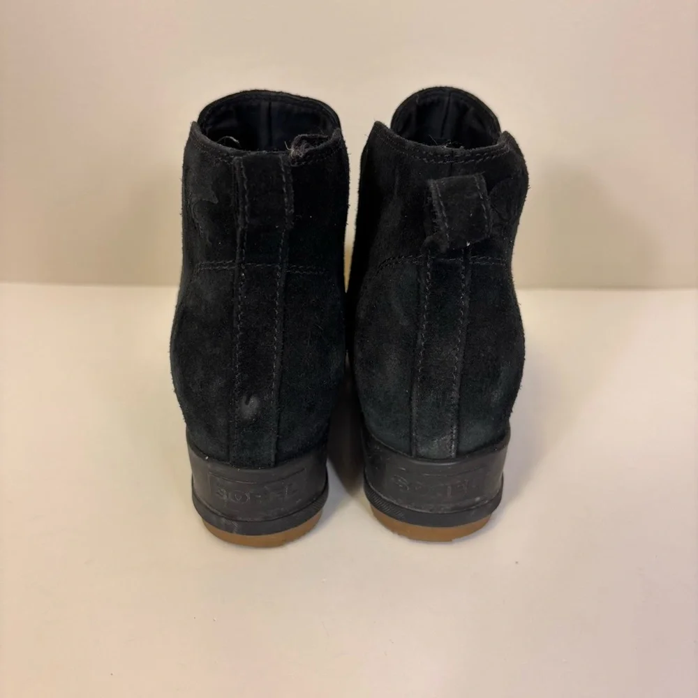 Sorel‎ Black Leather & Suede Wedge Ankle Booties 9
